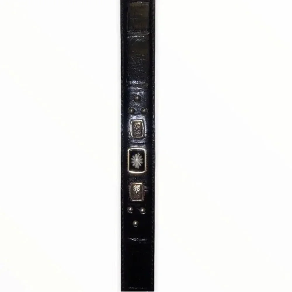 Brighton black leather belt with silver embellishments Vtg